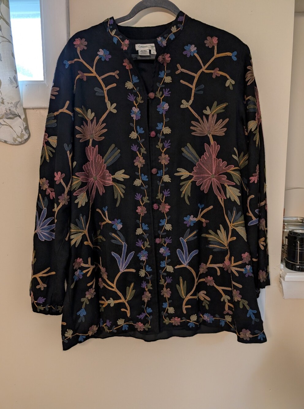 Coldwater Creek Black Wool Floral Embroidered Jacket